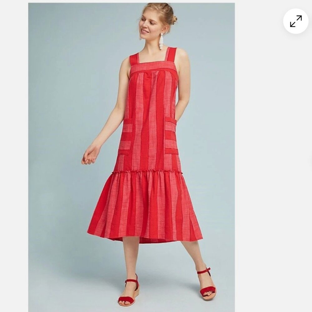 Anthropologie Maeve Women’s Tonal Stripe Red Midi Dress S